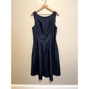 NWT Boden Sleeveless Denim Midi Dress Boat Neck Dark Vintage Denim Size US 10R